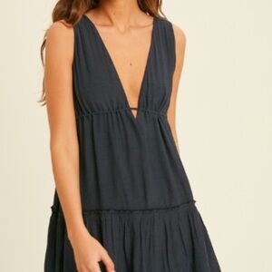 Tiered V Neck Mini Dress w/ Side Ties